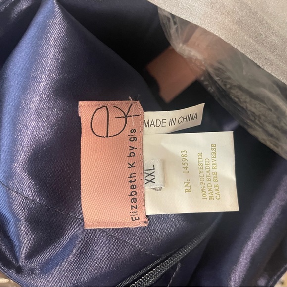 Elizabeth K by GLS long sleeve, floor length gorgeous navy blue gown - Picture 7 of 8